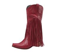 SUPTTING Stivali da donna accattivanti alla moda, da cowboy, con frange, tacco a blocco, western boho-chic, look a strati, per concerto country, Stile N02 rosso, 40.5 EU