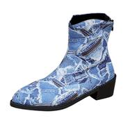 SUPTTING Stivali da donna autunnali alla moda, alla moda, accattivanti, con chiusura lampo, con tacco a blocco, stile occidentale, moderno, con motivo a serpente, in pizzo, Stile D03 Blu, 42 EU