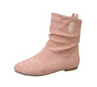 SUPTTING Stivali da donna con frange, alla moda, accattivanti, punta in pizzo, tacco piatto, boho western frange, effetto camoscio, per festival, Stile L02 Rosa, 38.5 EU