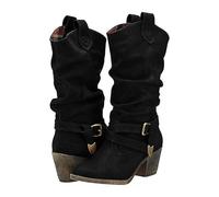 SUPTTING Stivali da pirata da donna, autentici e robusti, con busta, con fibbie, stile storico, stile vintage, tacco a blocco, per feste a tema, Stile F02 Nero, 37 EU