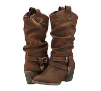 SUPTTING Stivali da pirata da donna, autentici e robusti, con busta, con fibbie, stile storico, stile vintage, tacco a blocco, per feste a tema, Stile F01 Marrone, 38 EU