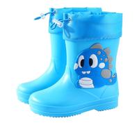 SUPTTING Stivali di gomma per bambini, impermeabili, antiscivolo, con linguette a mezza altezza, divertenti e carini, con viso 3D, scarpe da giardino, autunno per salti di pozzanghere, Stile-r01 Blu