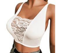 SUPTTING Top da donna a crop in pizzo, senza maniche, aderente, traspirante, elegante, per il tempo libero, per la sera, Stile-o02 Bianco, XL