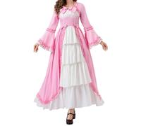 SUPTTING Vestito medievale da donna, elegante, misterioso, lunghezza pavimento, giacca a maniche lunghe, stile gotico, storico, gonna a gradini, apertura frontale, effetto due pezzi, per mercato