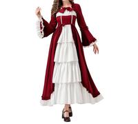 SUPTTING Vestito medievale da donna, elegante, misterioso, lunghezza pavimento, giacca a maniche lunghe, stile gotico, storico, gonna a gradini, apertura frontale, effetto due pezzi, per mercato