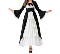 SUPTTING Vestito medievale da donna, elegante, misterioso, lunghezza pavimento, giacca a maniche lunghe, stile gotico, storico, gonna a gradini, apertura frontale, effetto due pezzi, per mercato