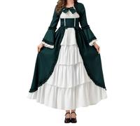 SUPTTING Vestito medievale da donna, elegante, misterioso, lunghezza pavimento, giacca a maniche lunghe, stile gotico, storico, gonna a gradini, apertura frontale, effetto due pezzi, per mercato