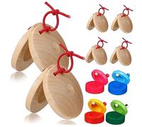 SUPVOX 10 Castagnette in Legno per Dita Strumenti Percussione Musicale Naturali e Colorate Cartoon Arancione Verde Blu Rosa per Educazione Musicale e Giochi Didattici