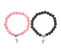 SUPVOX 2 Pezzi Braccialetti per Coppie Perline Naturali e Chiusura Magnetica, Set Elastico Cuore Opaco e Pietra Rosa, Regalo per Relazioni a Distanza
