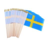 SUPVOX 25 Pezzi Mini Bandiere Svezia con Legno Bandiere Svedesi Portatili Resistenti per Feste Patriottiche Decorazioni Tavolo e Parate