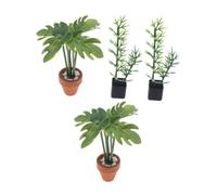 SUPVOX 4 Miniature Potted Plant Model Realistic Fake Bamboo And Monstera Leaf Greenery For Dollhouse Indoor Decor Tiny Bonsai Ornaments For Micro Landscape Scenes