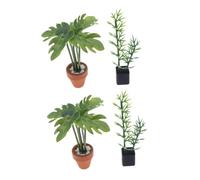 SUPVOX 4 Miniature Simulated Bonsai Plants Realistic Fake Bamboo Monstera Leaf Greenery For Dollhouse Compact Potted Models For Bedroom Living DIY Decoration