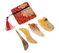SUPVOX 4 pezzi GuaSha Strumento di Massaggio Corno di Bue Strumento con Bag per Viso