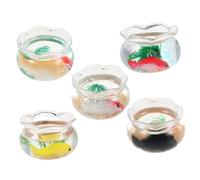 SUPVOX 5 Pezzi Mini Acquario Pesci per Casa delle Bambole Piccolo Boccale Rotondo in Plastica con Koi Simulati e Piante Finte Realistiche Decorazione Miniatura per Paesaggio Micro e