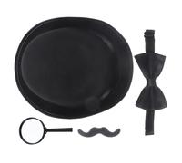 SUPVOX Accessori Detective per Gioco di Ruolo Halloween Cappello Finta Barba Cravattino e Lente d'Ingrandimento Kit Realistico per Cosplay e Feste