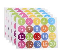 SUPVOX Adesivi Numerici Tondi Colorati Autoadesivi 5 Fogli 1-20 Etichette Multiuso per Decorazione Casa Ufficio Scuola