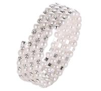 SUPVOX Bracciale Elastico di Perle Rigido con Pietre Brillanti Braccialetto da Sposa a Quattro File Gioiello da Polso Decorativo per Donna Accessorio Elegante per Matrimoni e