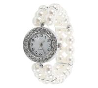 SUPVOX Braccialetto di Perle con Strass e Orologio da Donna Elastico Doppia Polsino Scintillante Vintage per Feste Natalizie e Regalo Elegante
