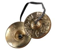 SUPVOX Campana Tibetana in Ottone per Meditazione e Rituali Strumento Percussione Mano Cembalo Artigianale con Motivi Augurali per Musicisti ed Esorcismi