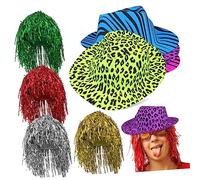 SUPVOX Cappelli con Stampa e Parrucche Colorate per Feste Costume per Adulti e Ragazzi Accessori Divertenti per Party Rave Cowgirl Colore Casuale Colore Casuale