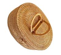 SUPVOX Cestino Portaoggetti in Rattan Naturale Intrecciato a Forma Ellittica con Manico e Coperchio Cestino da Picnic Portatile per Campeggio e Gite all’Aperto Scatola Porta Snack