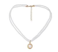 SUPVOX Collana Doppio Filo Perle Ciondolo e Catena per Clavicola per Uso Quotidiano e Cerimonie Donna