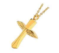 SUPVOX Collana Urna per Ceneri Ciondolo Apribile in Lega Oro a Forma di Croce e Piume, Gioiello Commemorativo Creativo per Genitori e Amanti