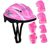 SUPVOX Completo Roller con Casco Regolabile Ginocchiere Gomitiere e Polsiere Traspiranti Kit Sicurezza Scooter e Skateboard Rosa Cartoon