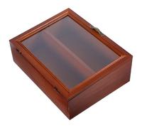 SUPVOX Espositore in Legno Massello Finitura Vintage Anticata, Scaffale Espositivo a Due Ripiani per Collezioni di Figurine e Giocattoli, Adatto per Tavolo o Muro, Organizzazione e