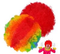 SUPVOX Parrucche da Clown Afro Unisex 2 Pezzi Set Arcobaleno e Rosso Morbide e Leggere per Feste di Carnevale Cosplay Halloween e Compleanni a Tema Circo