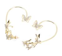 SUPVOX Polsini Auricolari a Farfalla Strass in Argento 925, Orecchini a Cerchio Doppi per Donne, Leggeri e Comodi, per Feste e Banchetti, Set da 2 Pezzi