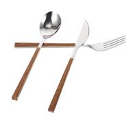 SUPVOX Posate in Acciaio con Manico Effetto Legno Leggero e Portatile Kit Coltelli Forchette Cucchiai per Casa Ristorante e Party Design Sicuro senza Bave Uso Igienico
