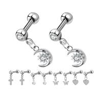SUPVOX Set di 10 orecchini per cartilagine in acciaio inossidabile - Piercing a perno con croce, stelle, farfalle, cuori - Semplici orecchini ipoallergenici per occasioni casual e speciali