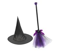 SUPVOX Set di scopa di cappello Stregoni scopa halloween Cappelli da di Halloween Panno Oxford Viola porpora