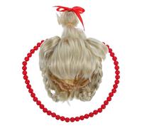 SUPVOX Set Parrucca Bionda Sintetica con Fiocco Rosso e Collana Parrucche da Donna per Feste e Giochi di Ruolo Accessori Chioma Cosplay per Carnevale e Natale