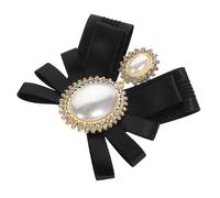 SUPVOX Spilla Fiocco Elegante da Donna Perle Finte e Pietre Decorative, Spilla per Camicie e Cappelli, Accessorio Decorativo per Compleanni e Capodanno Nero
