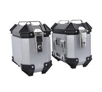 SUPYINI Valigia laterale per moto da 18 l, in lega di alluminio, rigida per moto, con serratura di sicurezza e maniglia, adesivi di avvertimento riflettenti, resistente agli urti, (argento)