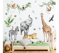 Supzone Adesivi Murali Bambini con Animali del Safari Giraffa Elefante Leopardo Zebra Decorazione Camera da letto Asili Camerette Bambini Sala Giochi Camera Ragazzi