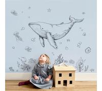 Supzone Adesivi Murali Bambini - Set Decorazioni con Squali a Linee Nere e Mondo Subacqueo, Adesivi da Parete Rimovibili per Cameretta Bimbo, Nursery e Asilo, Carta da Parati Bambini Creativa