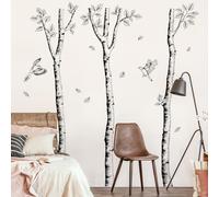 Supzone Adesivi Murali Decorazioni Muro con Bosco in Disegno a Pizzo e Uccelli, Motivo Naturale, Adesivi da Parete Autoadesivi Rimovibili per Soggiorno e Camera da Letto, Vetrofanie Primavera
