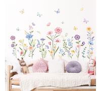 Supzone Adesivi Murali Fiori Decorazione Parete con Fioretti Colorati e Farfalle, Adesivi Naturali Autoadesivi Rimovibili per Soggiorno e Camera da Letto, Vetrofanie Primavera