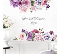 Supzone Adesivi Murali Fiori Decorazione Parete con Fioretti Viola e Amore e Romanticismo, Adesivi Naturali Autoadesivi Rimovibili per Soggiorno e Camera da Letto, Vetrofanie Primavera