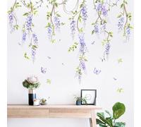 Supzone Adesivi Murali Fiori - Decorazione Parete con Glicine e Farfalle, Motivo Naturale, Adesivi da Parete Autoadesivi Rimovibili per Soggiorno e Camera da Letto, Vetrofanie Primavera