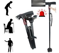 SUQ Bastone da passeggio pieghevole con luce LED per uomini e donne, altezza regolabile, bastone da passeggio pieghevole per anziani con impugnatura laterale, bastoni regolabili e bastoni da passeggio