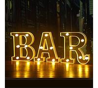 SUQ LED Marquee Luci BAR Segni, BAR Lettera Lampada, Illuminazione Lettera, Luce Notturna, Light Up Lettere Decorazione, Alimentato a Batteria, Stile Industriale, per BAR, Compleanno(barre dorate)