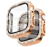 Surace Custodia da 45 mm compatibile con Apple Watch 8 Series 7, con pellicola protettiva, custodia protettiva completa con strass compatibile con Apple Watch Serie 7 e 8 da 45 mm, oro rosa
