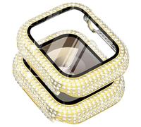 Surace Custodia da 45 mm compatibile con Apple Watch Serie 9, Serie 8, Serie 7, 400 diamanti con protezione per lo schermo, custodia protettiva in vetro temperato per Apple Watch 9, 8, 7, 45 mm, oro
