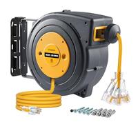 Suraielec 12 Gauge Extension Cord Reel, 45 FT Retractable Extension Cord, 12 AWG/3C SJTOW Heavy Duty Power Cord, 15 AMP Circuit Breaker, Lighted Triple Tap, Ceiling or Wall Mount, UL Listed