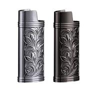 Surakey 2 custodie per accendini vintage, in metallo con incisione retrò, per mini accendini BIC, riutilizzabili, per accendini e accendini