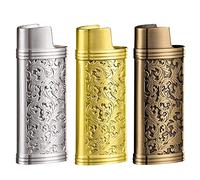 Surakey 3 custodie per accendini vintage, in metallo con incisione retrò, per mini accendini BIC, riutilizzabili, per accendini e accendini